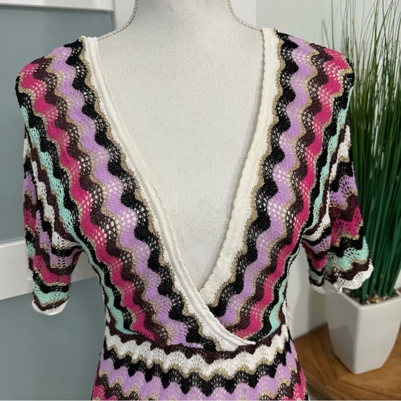 Y2k Guess Zig Zag Pattern Dress SZ Large Multicolor V-Nexk Coquette Knit GUC - Picture 3 of 8